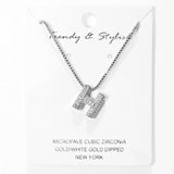103779, SILVER, WHITE GOLD DIPPED, MICRO PAVE CUBIC ZIRCONIA BUBBLE INITIAL NECKLACE