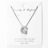 103779, SILVER, WHITE GOLD DIPPED, MICRO PAVE CUBIC ZIRCONIA BUBBLE INITIAL NECKLACE