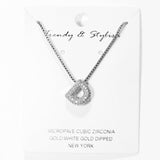 103779, SILVER, WHITE GOLD DIPPED, MICRO PAVE CUBIC ZIRCONIA BUBBLE INITIAL NECKLACE