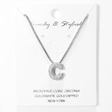 103779, SILVER, WHITE GOLD DIPPED, MICRO PAVE CUBIC ZIRCONIA BUBBLE INITIAL NECKLACE