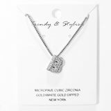 103779, SILVER, WHITE GOLD DIPPED, MICRO PAVE CUBIC ZIRCONIA BUBBLE INITIAL NECKLACE