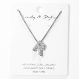 103779, SILVER, WHITE GOLD DIPPED, MICRO PAVE CUBIC ZIRCONIA BUBBLE INITIAL NECKLACE