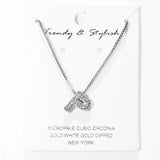 103779, SILVER, WHITE GOLD DIPPED, MICRO PAVE CUBIC ZIRCONIA BUBBLE INITIAL NECKLACE