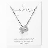 103779, SILVER, WHITE GOLD DIPPED, MICRO PAVE CUBIC ZIRCONIA BUBBLE INITIAL NECKLACE