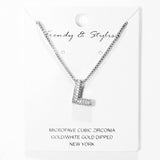 103779, SILVER, WHITE GOLD DIPPED, MICRO PAVE CUBIC ZIRCONIA BUBBLE INITIAL NECKLACE