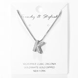 103779, SILVER, WHITE GOLD DIPPED, MICRO PAVE CUBIC ZIRCONIA BUBBLE INITIAL NECKLACE