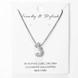 103779, SILVER, WHITE GOLD DIPPED, MICRO PAVE CUBIC ZIRCONIA BUBBLE INITIAL NECKLACE