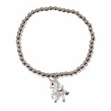 103787, UNICORN CHARM STAINLESS STEEL BALL BEADED STRETCH BRACELET