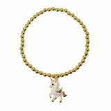 103787, UNICORN CHARM STAINLESS STEEL BALL BEADED STRETCH BRACELET