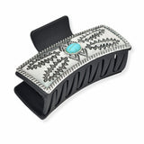 103791, WESTERN OVAL TURQUOISE ACCENT ENGRAVED RECTANGULAR GRANDER HAIR CLAW