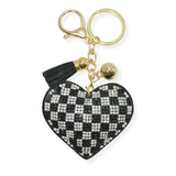 103814, CHECKERED HEART CRYSTAL EMBELLISHED KEYCHAIN