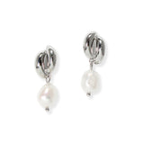 103832, ELEGANT METAL ACCENT FRESHWATER PEARL DANGLE EARRING