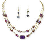 103834, GEOMETRIC SEMI PRECIOUS STONE ACCENT DOUBLE LAYERED NECKLACE