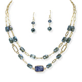 103834, GEOMETRIC SEMI PRECIOUS STONE ACCENT DOUBLE LAYERED NECKLACE