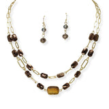 103834, GEOMETRIC SEMI PRECIOUS STONE ACCENT DOUBLE LAYERED NECKLACE