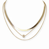 103837, PAVE BARREL ACCENT TRIPLE LAYERED CHAIN NECKLACE