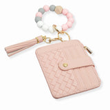 103839, SILICONE BEAD KEYCHAIN BRACELET W/ FAUX LEATHER CARD WALLET