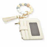 103839, SILICONE BEAD KEYCHAIN BRACELET W/ FAUX LEATHER CARD WALLET