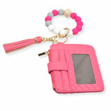103839, SILICONE BEAD KEYCHAIN BRACELET W/ FAUX LEATHER CARD WALLET