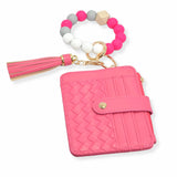 103839, SILICONE BEAD KEYCHAIN BRACELET W/ FAUX LEATHER CARD WALLET