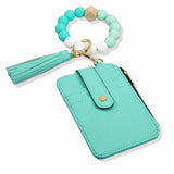103840, SILICONE BEAD KEYCHAIN BRACELET W/ FAUX LEATHER CARD WALLET