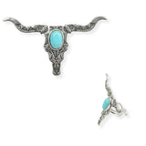 103844, WESTERN STEER HEAD TURQUOISE STONE CUFF RING