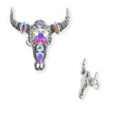 103845, WESTERN STEER HEAD RHINSTONE STONE CUFF RING