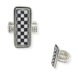 103846, CHECKERED PRINT RECTANGLE STRETCH RING