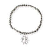 103849, CROSS CHARM STAINLESS STEEL BALL BEADED STRETCH BRACELET