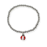 103851, LADYBUG CHARM STAINLESS STEEL BALL BEADED STRETCH BRACELET