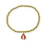 103851, LADYBUG CHARM STAINLESS STEEL BALL BEADED STRETCH BRACELET
