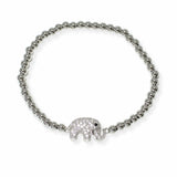 103852, PAVE ELEPHANT STAINLESS STEEL BALL BEADED STRETCH BRACELET