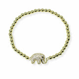 103852, PAVE ELEPHANT STAINLESS STEEL BALL BEADED STRETCH BRACELET