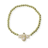103853, PAVE BUMBLE BEE STAINLESS STEEL BALL BEADED STRETCH BRACELET