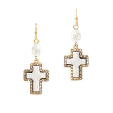103878, CROSS MOTHER OF PEARL DANGLE EARRING