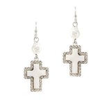 103878, CROSS MOTHER OF PEARL DANGLE EARRING