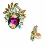103897, FLORAL RHINESTONE STRETCH RING