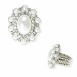103898, OVAL PEARL & RHINESTONE STRETCH RING