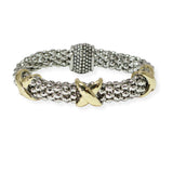 103911, 14K GOLD PLATED, X ACCENT DESIGNER INSPIRED MAGNETIC CLOSURE BRACELET