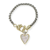 103912, 14K GOLD PLATED, PAVE HEART CUBIC ZIRCONIA CHARM DESIGNER INSPIRED BRACELET