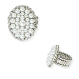 103917, OVAL PEARL WITH CRYSTAL RHINESTONE STRETCH RING