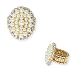103917, OVAL PEARL WITH CRYSTAL RHINESTONE STRETCH RING