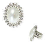 103919, OVAL PEARL WITH CRYSTAL RHINESTONE STRETCH RING