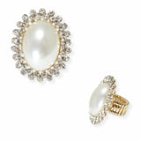 103919, OVAL PEARL WITH CRYSTAL RHINESTONE STRETCH RING