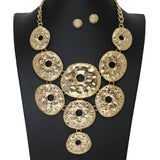 103923, HAMMERED ROUND GEOMETRIC METAL NECKLACE