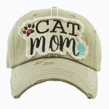 103924, "CAT MOM" WASHED VINTAGE BALL CAP