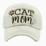 103924, "CAT MOM" WASHED VINTAGE BALL CAP