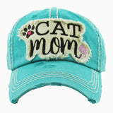 103924, "CAT MOM" WASHED VINTAGE BALL CAP