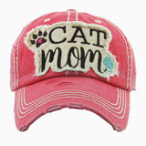 103924, "CAT MOM" WASHED VINTAGE BALL CAP