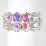 103933, FLOWER CLOVER ACCENT RHINESTONE STRETCH BRACELET
